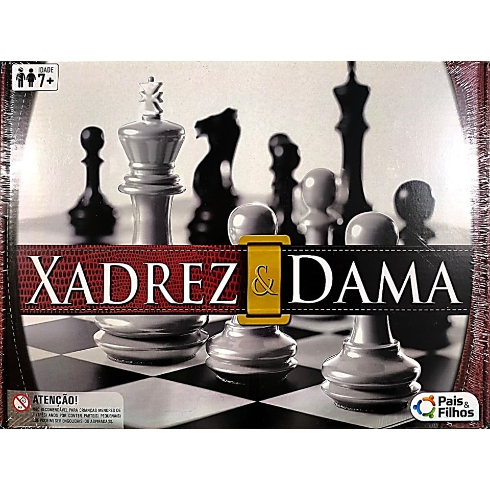 Jogo 2 em 1 XADREZ & DAMA  Xadrez com 32 Peças e Dama 24 Peças com Tabuleiro Pais & Filhos Original Ref 2811
