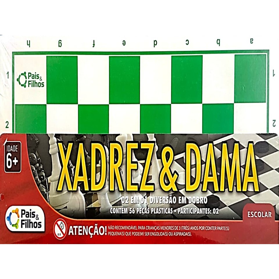 Jogo de Tabuleiro XADREX e DAMA 2 EM 1 Caixa Madeira Estojo Dobrável Portatil 26x26cm PAIS & FILHOS Original Ref 2908