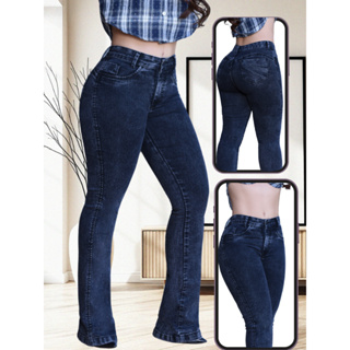 Calça Jeans Feminina Flare Lycra Tecido premium Lavagem Especial Cós Alto Modelagem Empina Bumbum em Oferta na Shopee