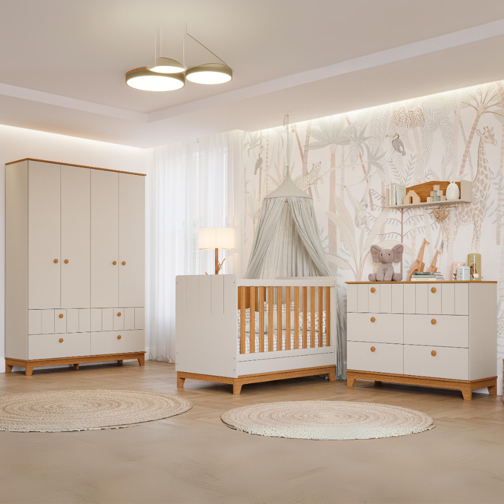 Quarto Bebê Completo Berço Americano Cômoda Guarda Roupas em Oferta na Shopee