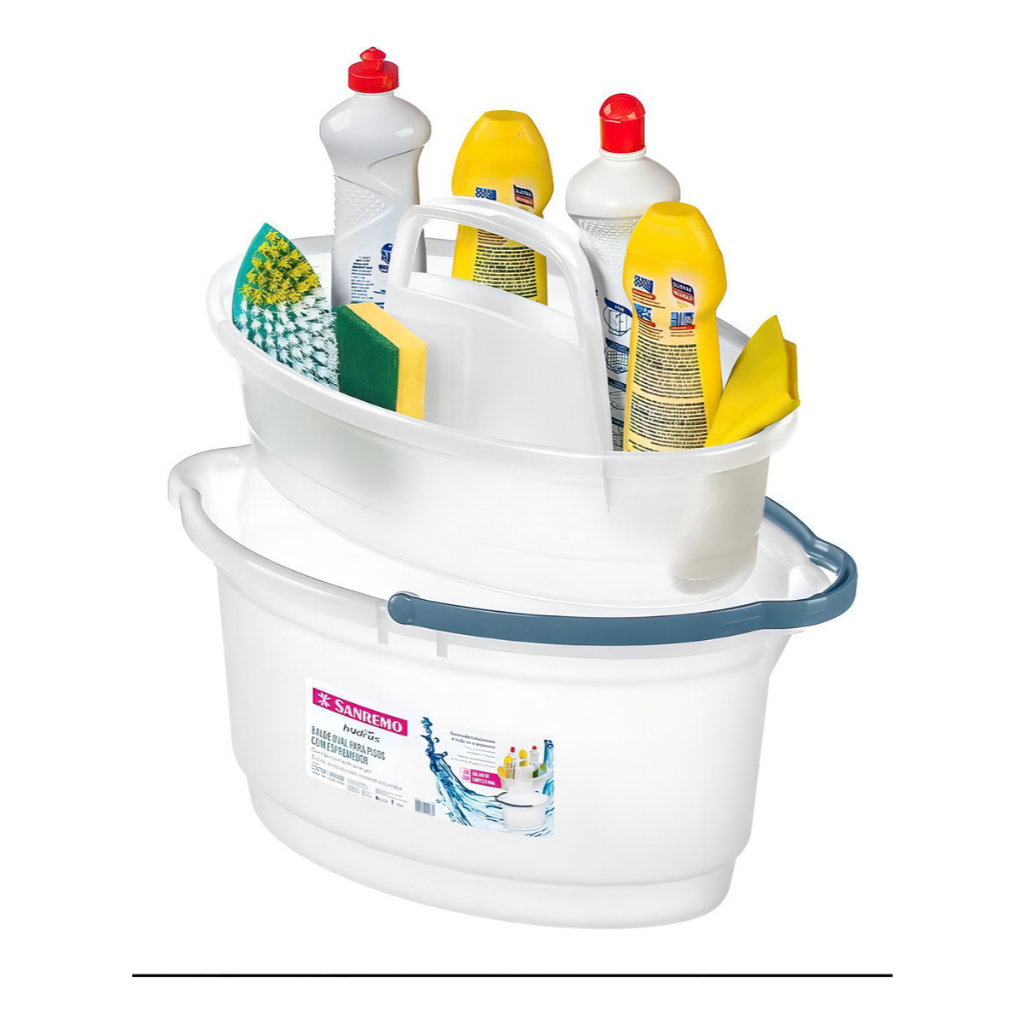 Kit Limpeza Balde 14 Litros Oval + Porta Produtos Limpeza Balaio  Transparente Multiuso C/ Alça Sanremo em Oferta na Shopee