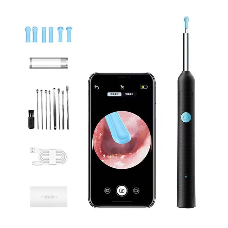 Limpador De Ouvido Visual Inteligente Sem Fio , Kit 9 De Ferramentas De Remoção De Cera Com Otoscópio Para iPhone /Andro