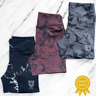 Kit 3 Shorts  Bermuda Fitness Marmorizado Roupa Academia Cintura Alta Feminino Zero Transparencia em Oferta na Shopee