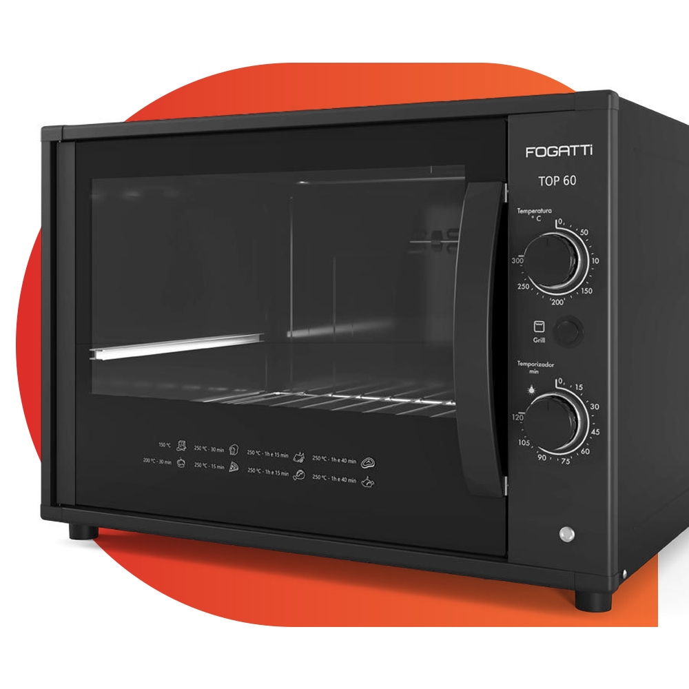 Forno Elétrico De Bancada Fogatti Top 60 Litros Função Grill Preto 127V em Oferta na Shopee