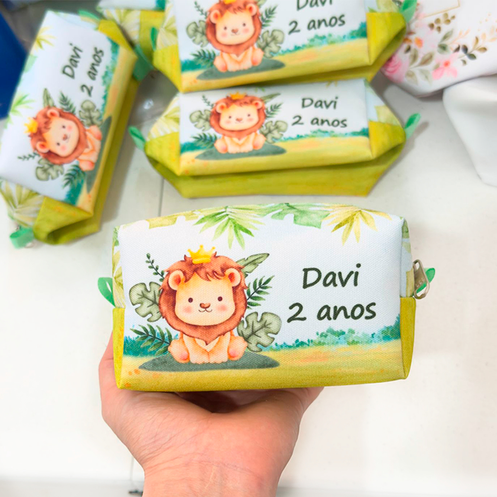 Kit Bolsinhas Necessaire Personalizada lembrancinhas aniversário Box P TEMA SAFARI LEÃO