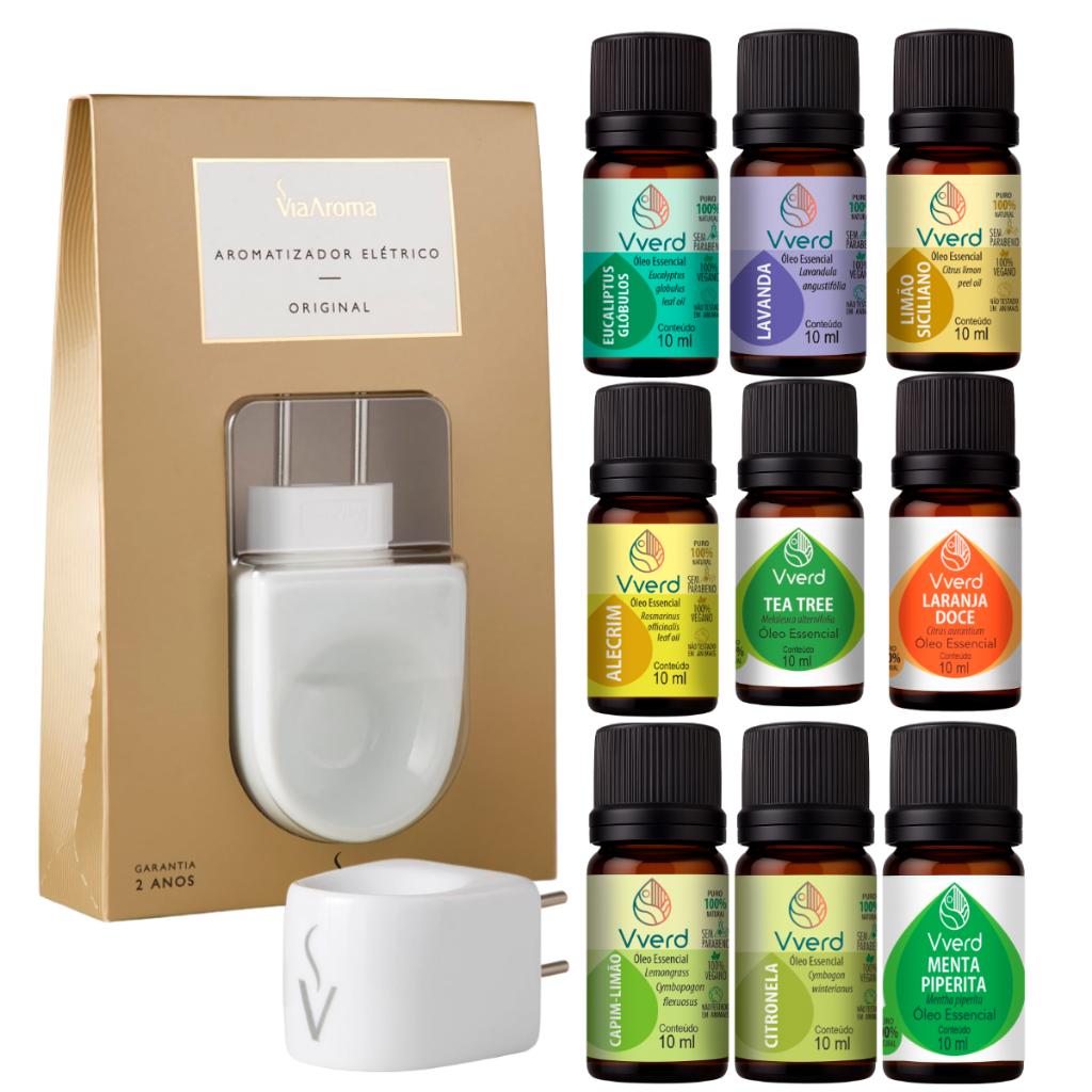 Aromatizador Elétrico Via Aroma + Escolha Seu Óleo Essencial Vverd | Difusor de Ambientes