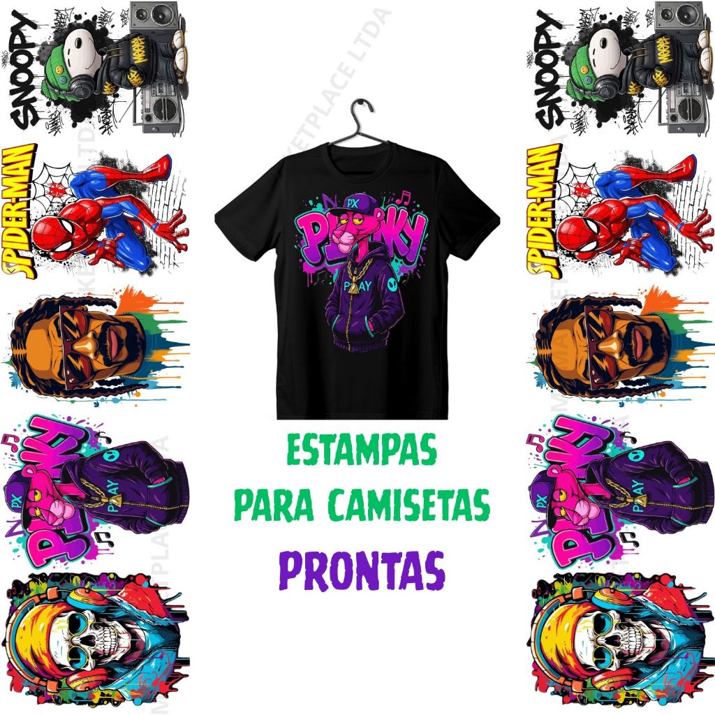 DTF Textil Estampa Para Camiseta 5 Estampas Tamanho A4 Arquivo Pronto Envio 24hs