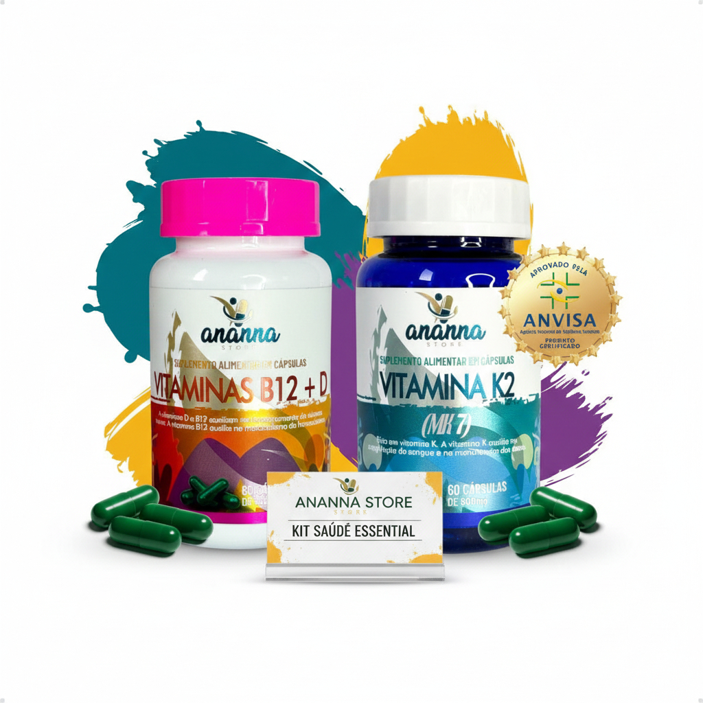 Suplemento Vitamina K2 MK7 + B12 + D | 60 Cápsulas 500mg | Ossos, Energia e Imunidade