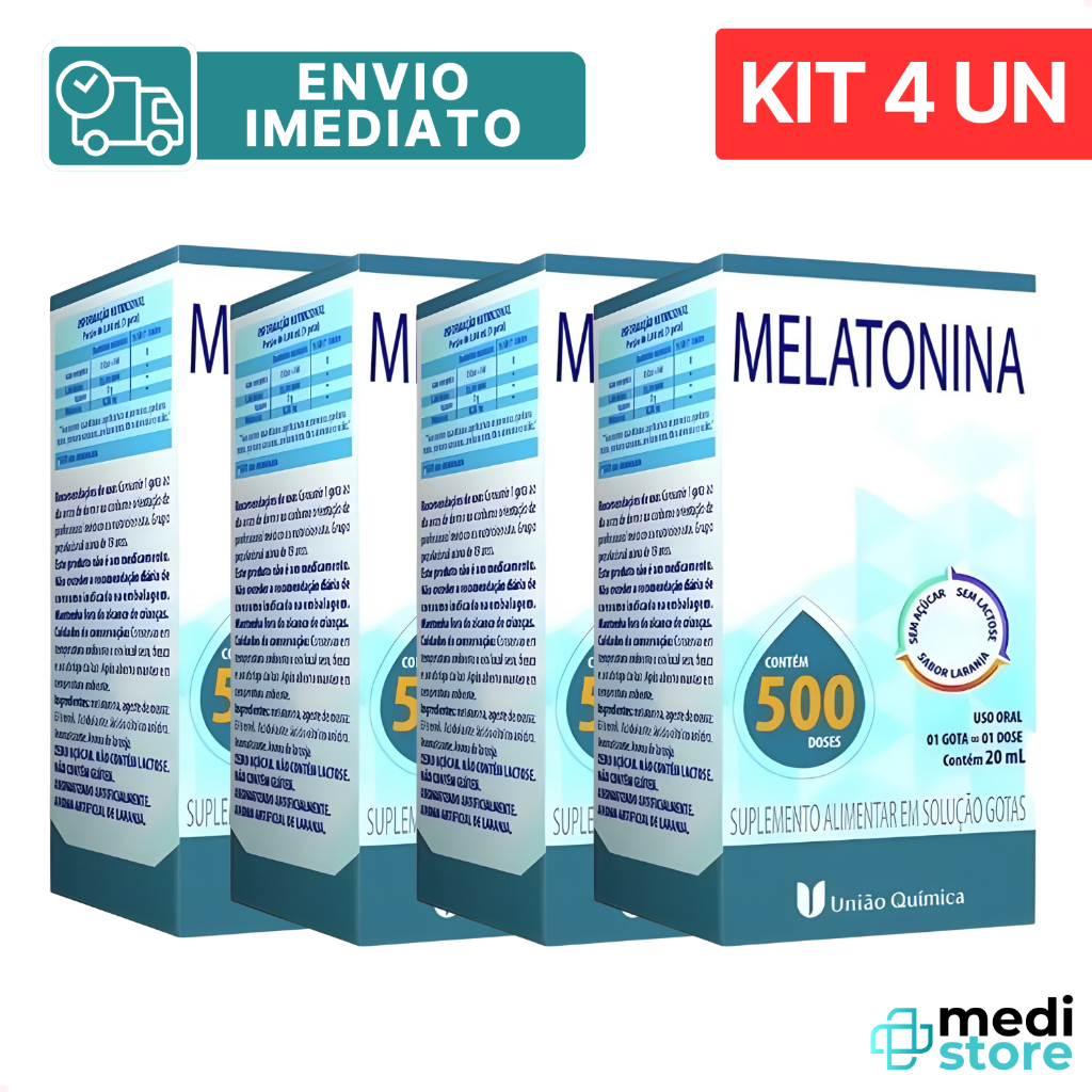 Kit com 4 - Suplemento Melatonina União Química Sabor Laranja Gotas 20ml - Envio Imediato