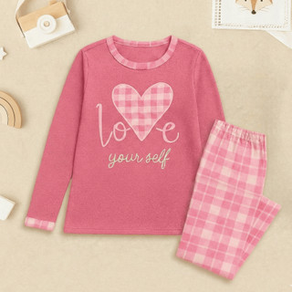 Pijama De Inverno Love Rosa Malha Premium Longo Manga Comprida e Calça Feminino Adulto Estampa