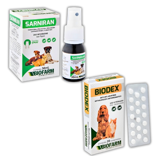 Kit Biodex e Sarniran Biofarm 30ml Proteção Completa Ação Dupla Contra Parasitas e Inflamações