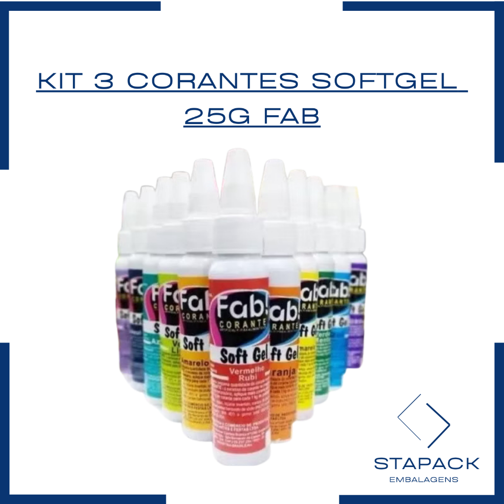 3un CORANTE ALIMENTÍCIO SOFTGEL 25g DIVERSAS CORES CONCENTRADO FAB em Oferta na Shopee