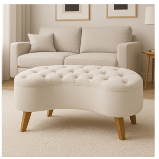 Puff Feijão Banqueta Grande Curvada Divã Estofado de Veludo e Pés de Madeira Banco P/ Sala Recepção em Oferta na Shopee