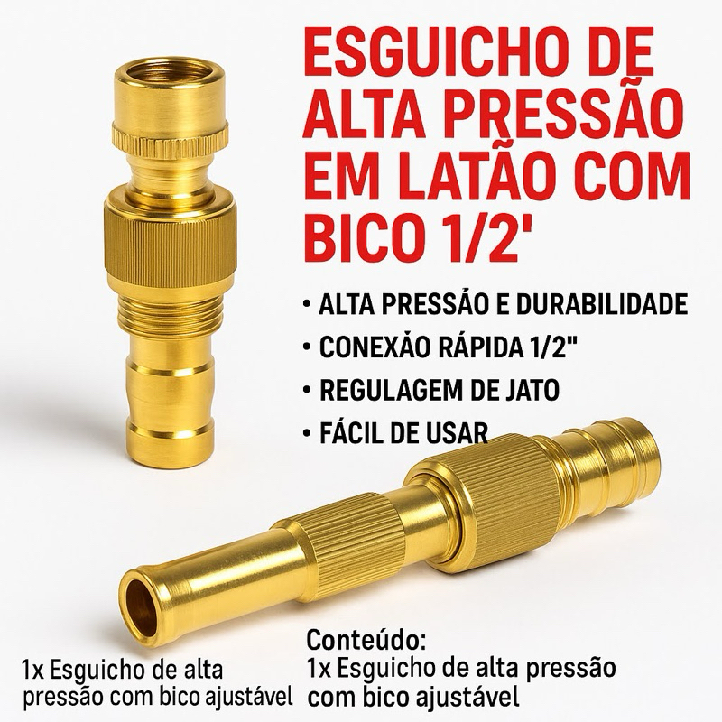 Esguicho de Alta Pressão tem Latão com Bico 3/4– Jato Potente para Limpeza Profissional!