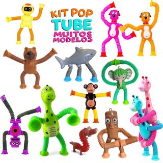 Kit 2 ou 4 Pop Tubo Estica e Gruda Girafa Brinquedo Ventosa Infantil com Led Luz