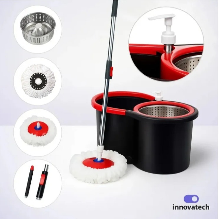 Mop Giratório Profissional 360° com Cesto Inox Reforçado, Dispenser e Cabo Longo em Oferta na Shopee