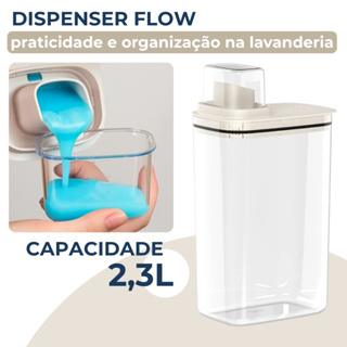 Dispenser Porta Sabão Em Pó Líquido Amaciante 2,3L Com Copo Medidor Transparente Bege em Oferta na Shopee