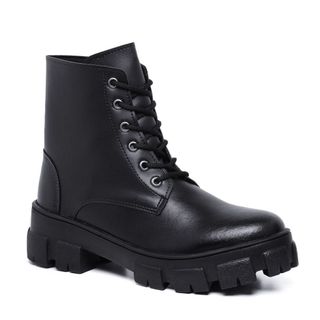 Bota Coturno Feminino Tratorada Cano Curto Salto Baixo Blogueira