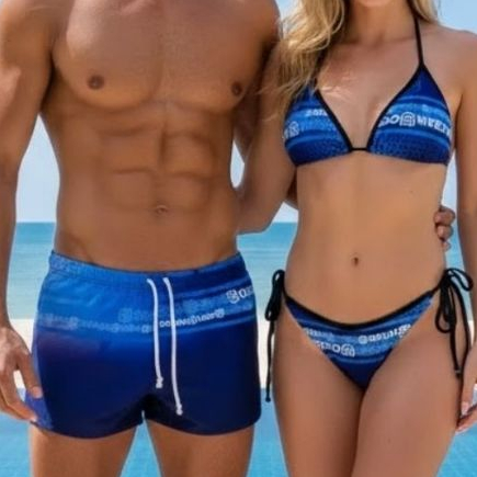 Kit Casal Biquíni Cortininha e Sunga Adulto Suplex Estampado Moda Verão Praia Envio Imediato
