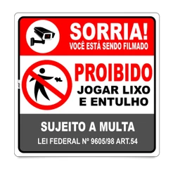 Placa Proibido Jogar Lixo Entulho Sujeito Multa Camera