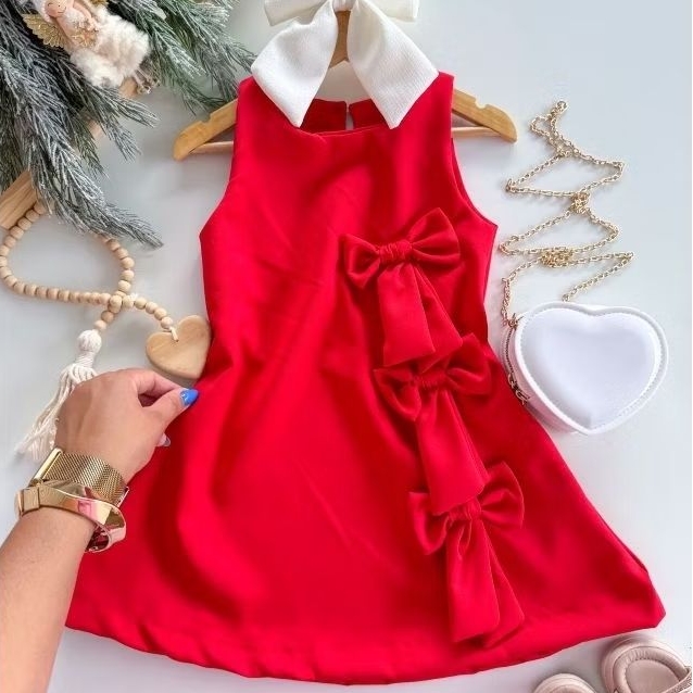 Vestido Infantil Menina Luxo Natalino e Macaquinho linho Feminino Elegante Natal