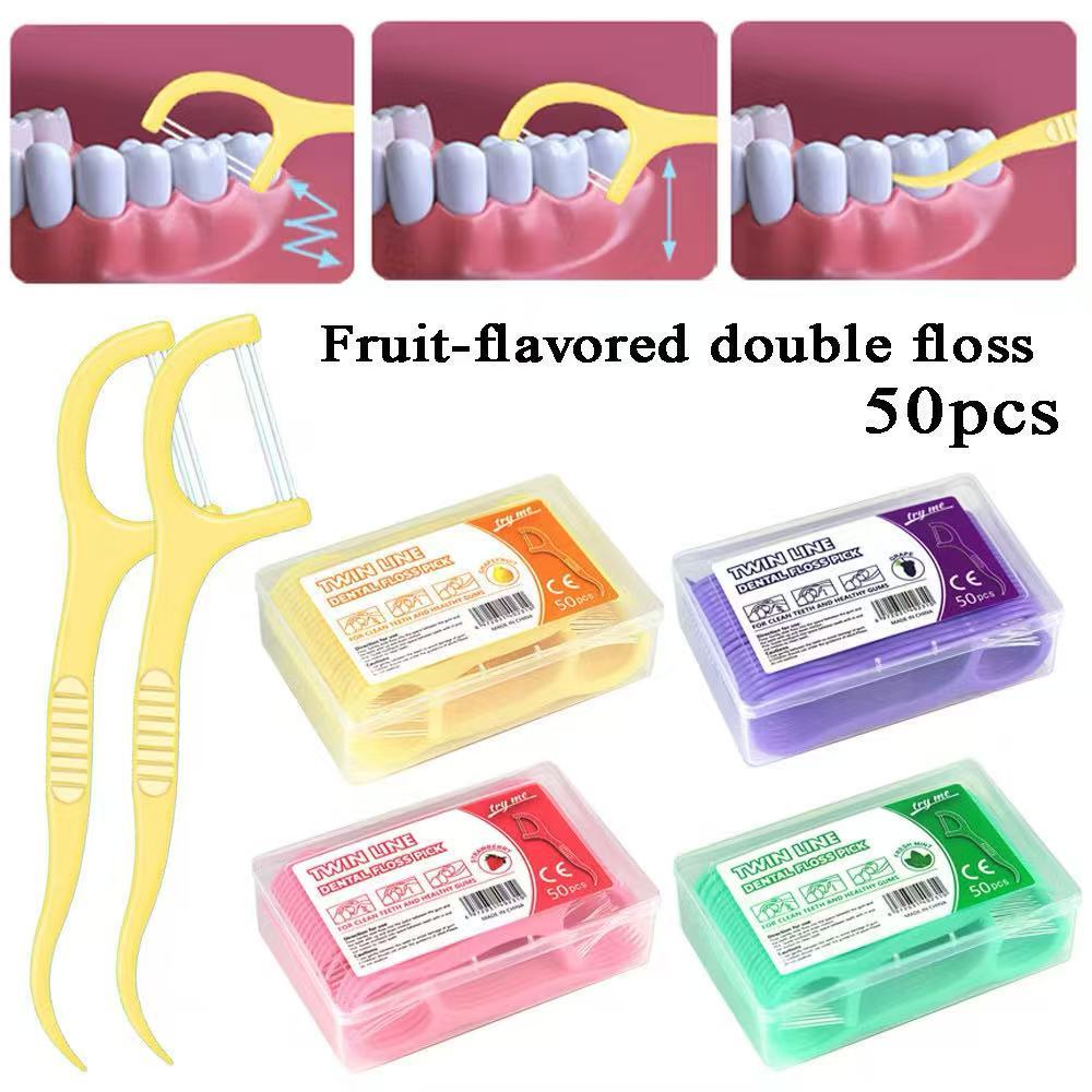 100/150/200 palitos de fio dental sabor frutas ultrafinos para limpeza bucal, pacote com 50 unidades