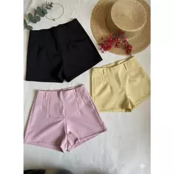 Short Alfaiataria Feminino Cintura Alta Social Tendência