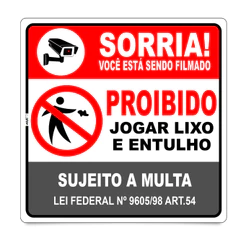 Placa Proibido Jogar Lixo Entulho Sujeito Multa Camera