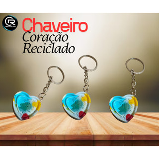 Chaveiro Coração Reciclado 3D - Sustentável Ecológico Artesanal - Cores Sortidas Aleatórias - Acessório Bolsa Mochila Ch