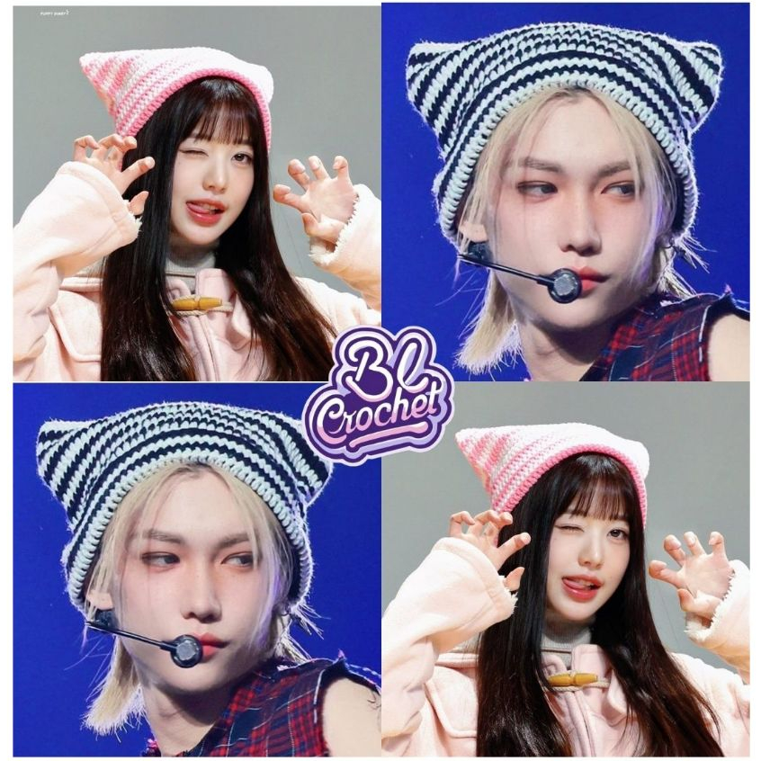 Touca gatinho Cat Beanie Wonyoung Stray kids Felix  kpop idol de crochê cosplay Kpop Várias cores em Oferta na Shopee