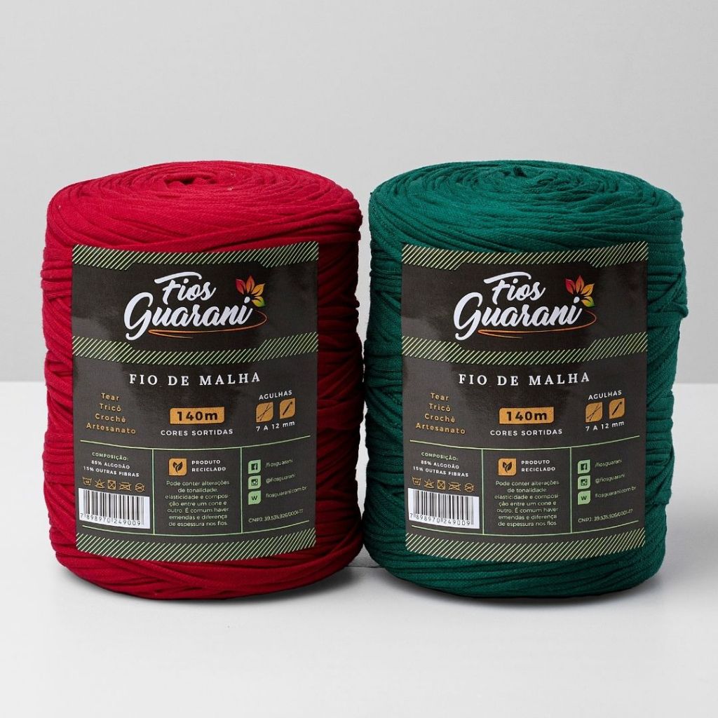 Kit Natal Piquet com 2 unidades de Fio Malha Guarani Residual de 140m - Verde Escuro e Vermelho