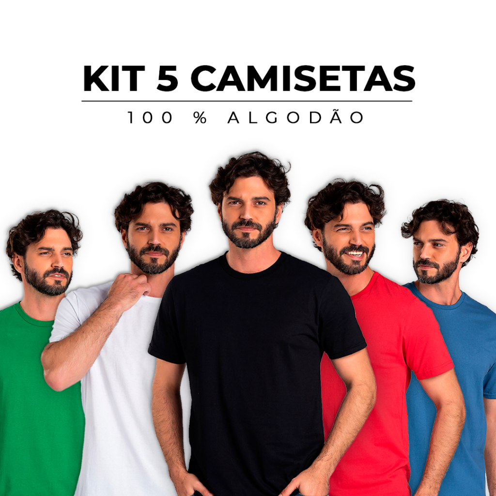 Kit 5 Camisetas Básicas Masculina Enigma 100% Algodão Reforço Ombro a Ombro Moda Casual Elegante