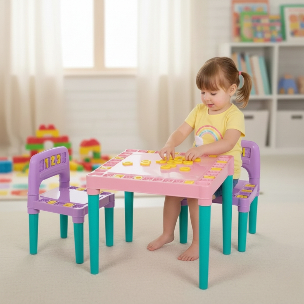 Mesa Mesinha Infantil 2 Cadeiras Educativa Com Letras para Criança Menino e Menina Tritec em Oferta na Shopee