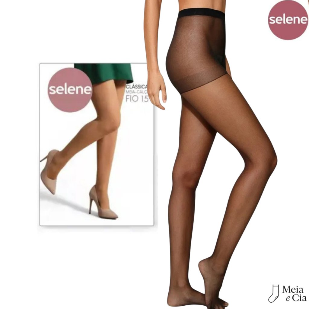 Meia Calça Feminina Selene Fio 15 Clássica Transparente Europeu com Ponteira Reforçada em Oferta na Shopee