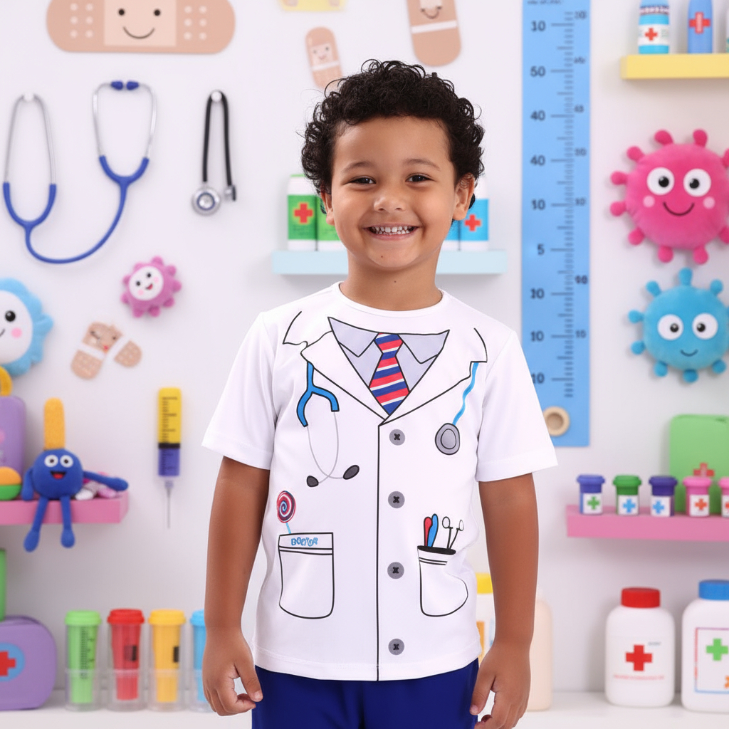 Fantasia Médico Infantil Menino Profissão Doutor Dexter Cientista Maluco Dia Das Criança + Bandana em Oferta na Shopee