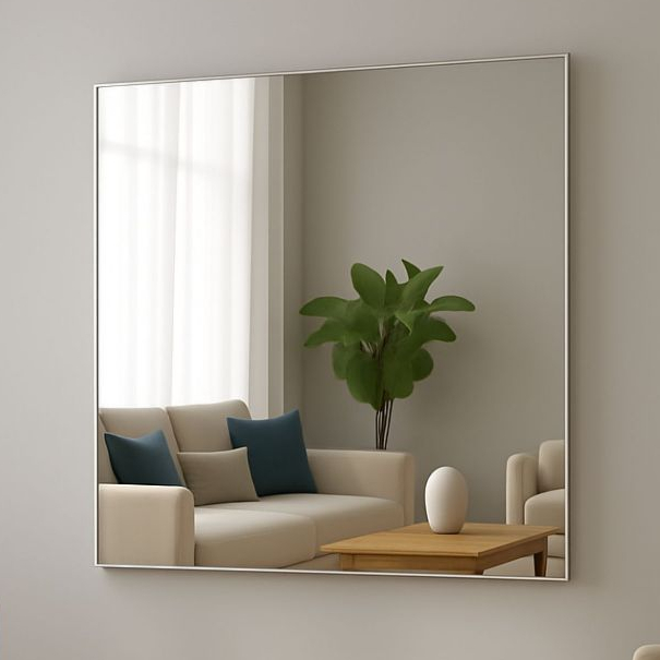 Espelho Anti Distorção Quadrado de Parede 3mm Premium 50x50cm Lapidado Sala Quarto Hall Banheiro