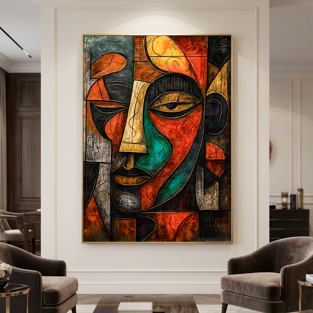 Quadro Decorativo 80x110cm Arte Abstrata Rosto Cubista Parede Hall Luxo Sala Quarto Escritório MDF