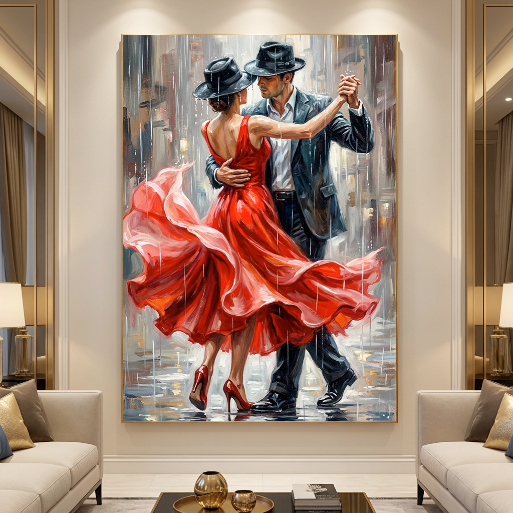Quadro Decorativo 80x110cm Casal Dança Aquarela Abstrato Parede Hall Luxo Sala Quarto Escritório MDF
