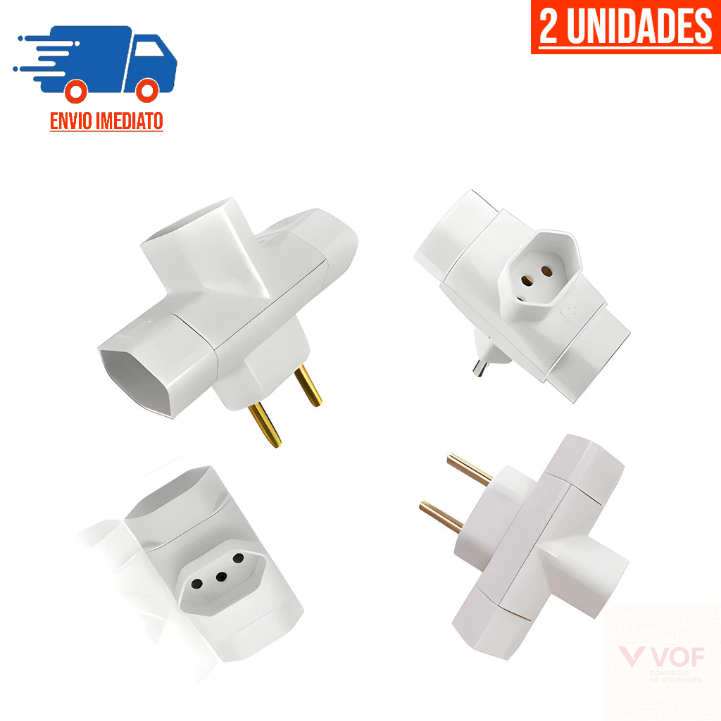 Imagem Kit 2 Adaptador de Tomada Benjamin 3 Pinos Formato T de 10A Universal