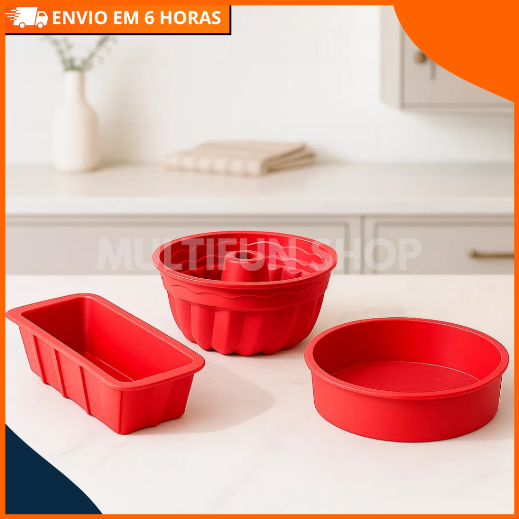 Imagem Kit 3 Formas de Silicone para Air Fryer Forno Freezer Microondas Assadeira ideal Bolo Pães e Doces
