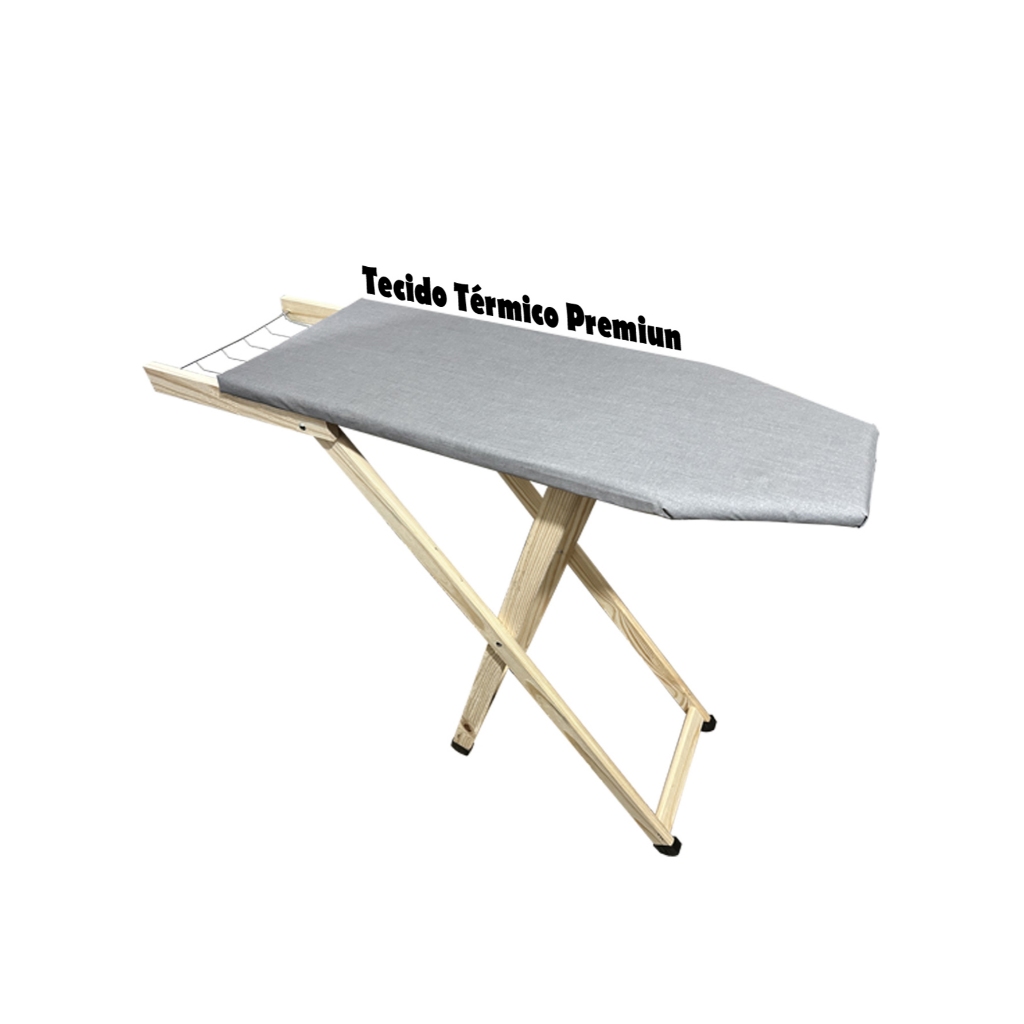 Tábua de Passar Roupas de Madeira com Tecido Térmico 2 Regulagens de Altura