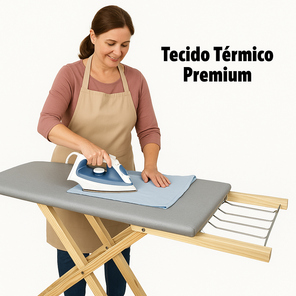 Tábua de Passar Roupas de Madeira com Tecido Térmico 2 Regulagens de Altura em Oferta na Shopee