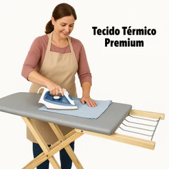 Tábua de Passar Roupas de Madeira com Tecido Térmico 2 Regulagens de Altura