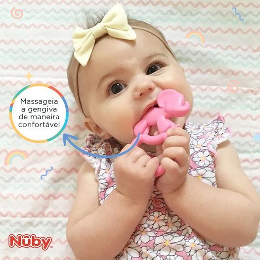 Mordedor para Bebê  Infantil em Super Silicone Macio Massageador Gengiva Dente Sensorial Menina Nuby