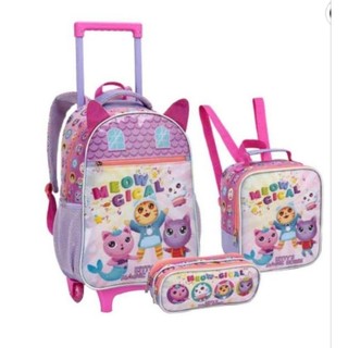 kit 3pcs Mochila Carrinho Roda Gel Lancheira Térmica Estojo Escolar Duplo Feminina Masculina Volta as Aulas kit Mochila