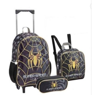 kit 3pcs Mochila Carrinho Roda Gel Lancheira Térmica Estojo Escolar Duplo Feminina Masculina Volta as Aulas kit Mochila