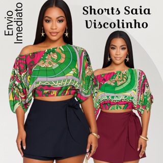 Shorts Saia viscolinho laço amarração alfaiataria social,  feminino,  estiloso, elegante, verão em Oferta na Shopee