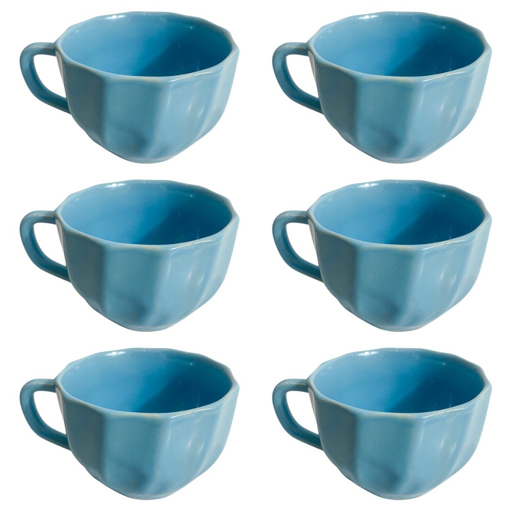 Kit 6 Xícaras Café 200 ml Porcelana Azul Canecas Decorativas Para Cozinha