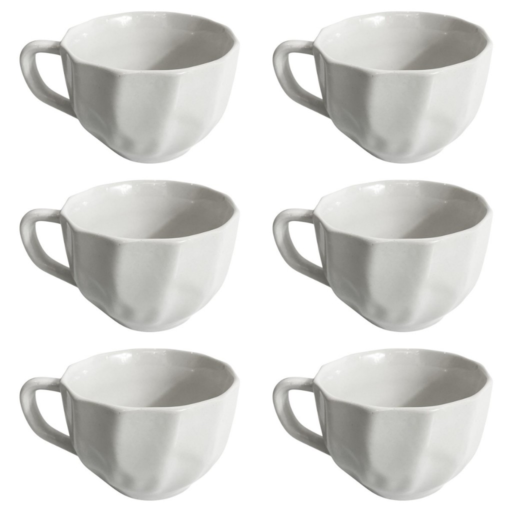 Kit 6 Xícaras Café 200ml Porcelana Branca Canecas Decorativas Para Cozinha