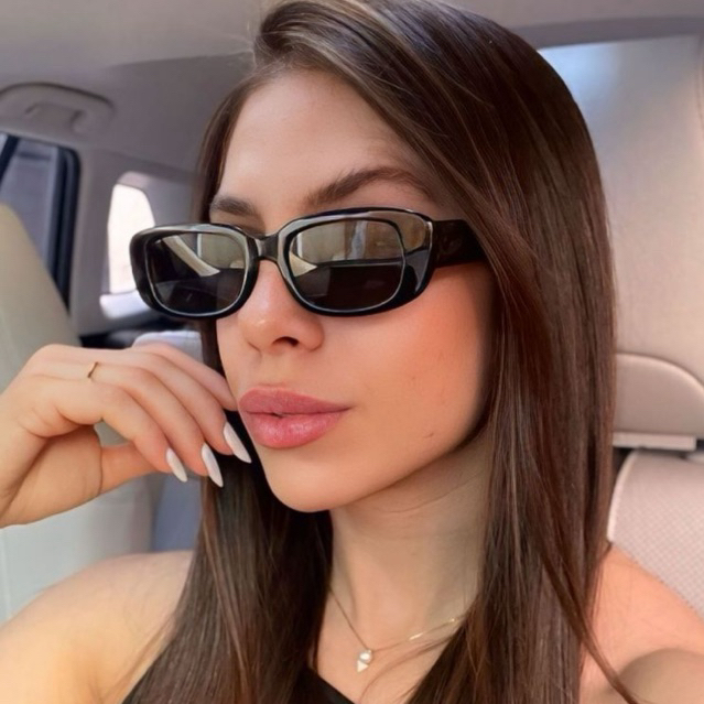 Óculos de sol retrô vintage UV400 retangular preto  Unissex em Oferta na Shopee